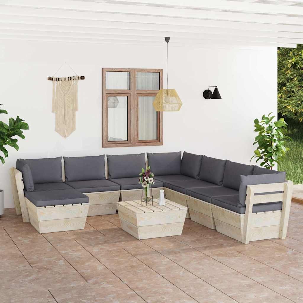 Set Divani da Giardino su Pallet 9 pz con Cuscini Legno Abete vidaXL