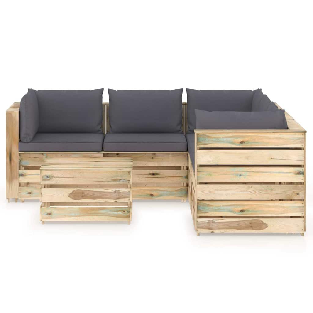Set Salotto da Giardino con Cuscini 6 pz Legno Impregnato Verde vidaXL