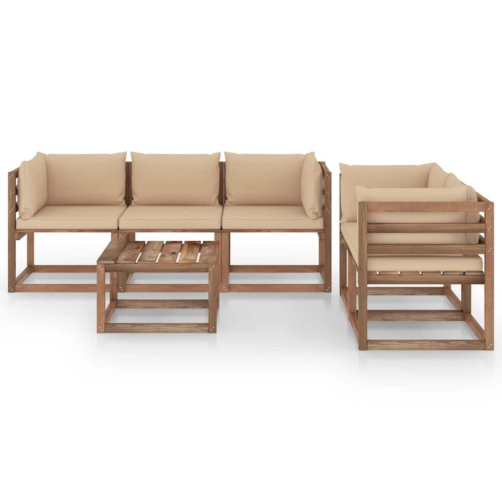 Set Salotto da Giardino 6 pz con Cuscini Beige vidaXL