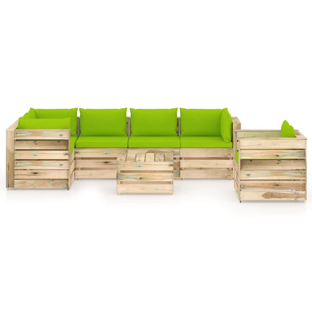 Set Salotto da Giardino con Cuscini 7 pz Legno Impregnato Verde vidaXL