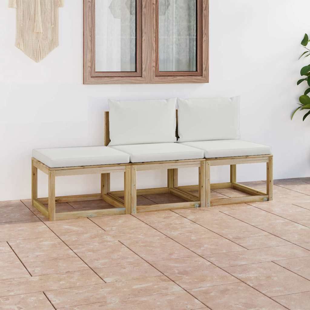 Set Salotto da Giardino 3 pz con Cuscini Crema vidaXL
