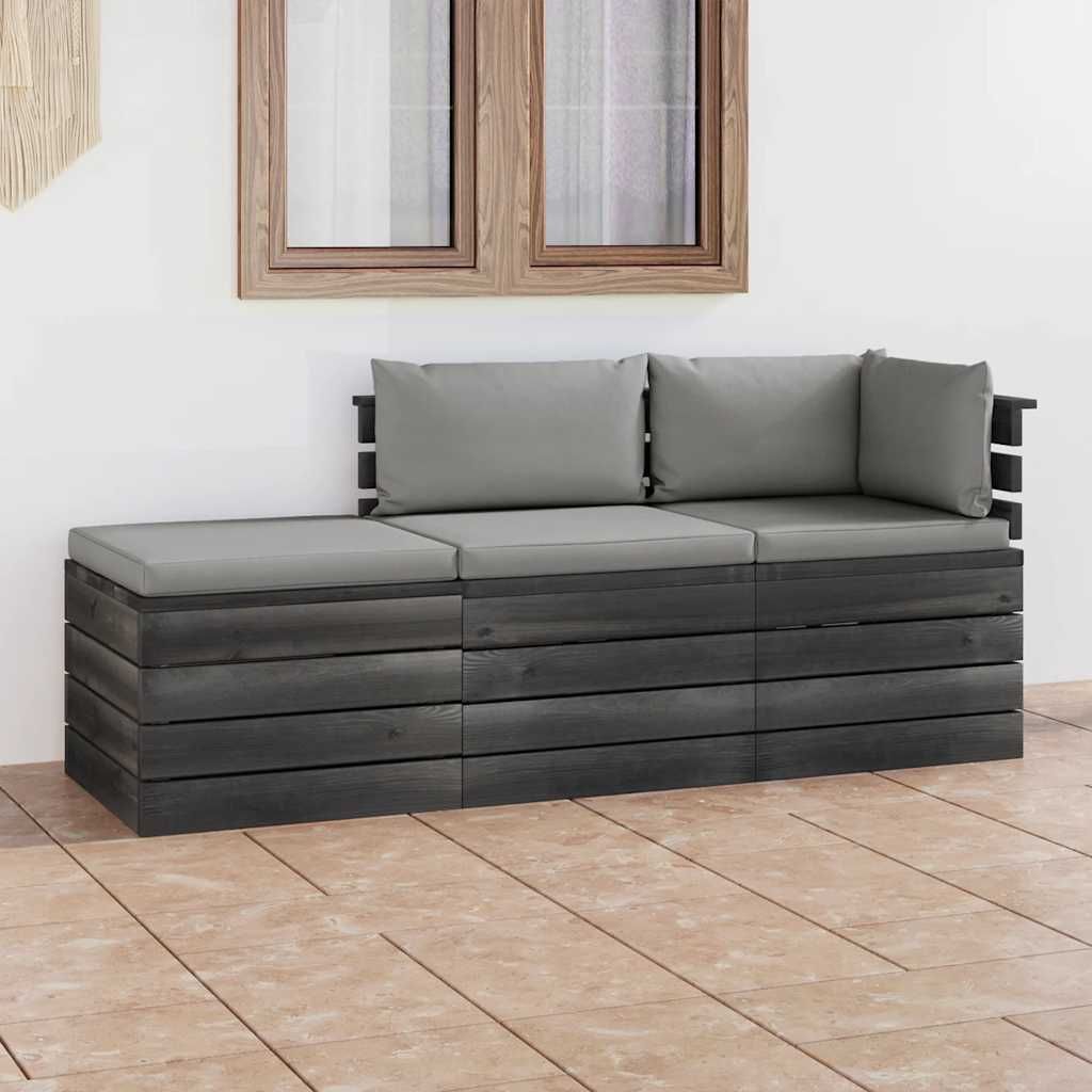Set Divani da Giardino su Pallet 3 pz con Cuscini Massello Pino vidaXL