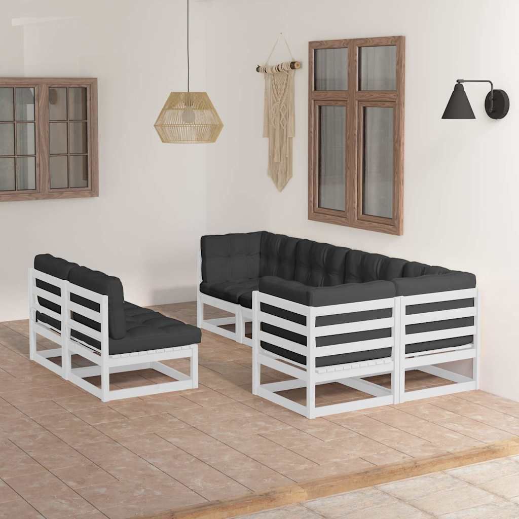 Set Salotto Giardino 7 pz Cuscini Antracite Legno Massello Pino vidaXL