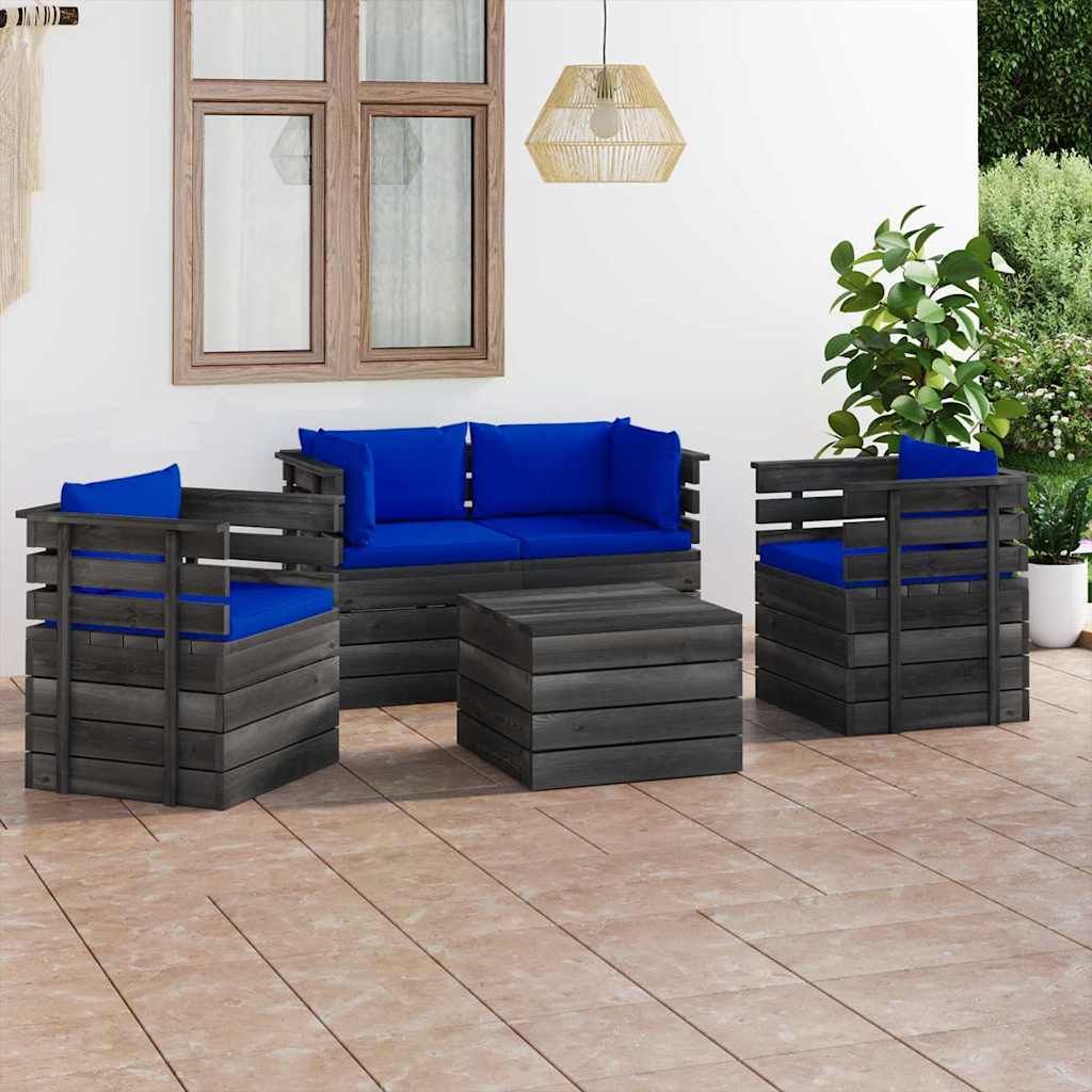 Set Divani da Giardino su Pallet 5 pz con Cuscini Massello Pino vidaXL