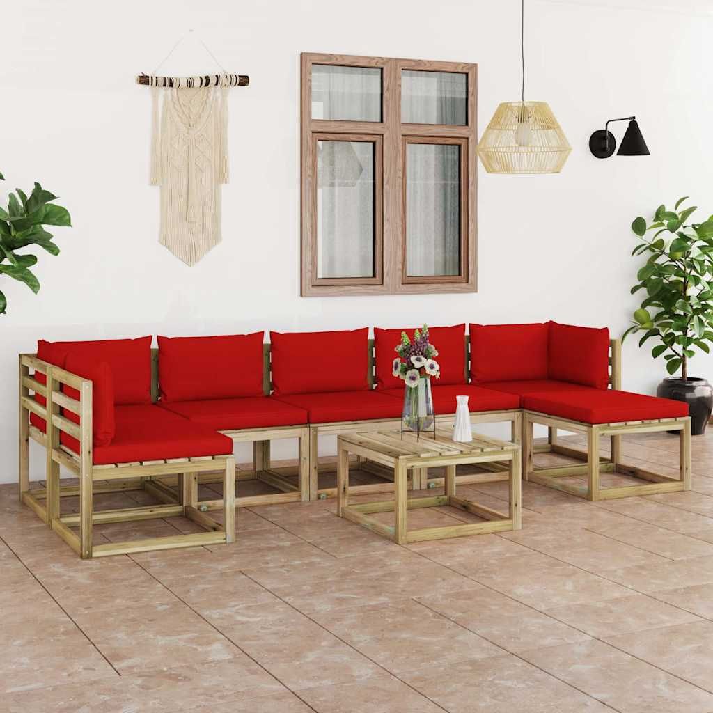 Set Salotto Giardino con Cuscini 8 pz in Pino Impregnato vidaXL