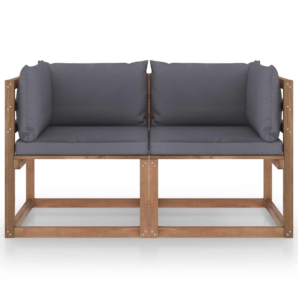Divano Giardino Pallet 2 Posti con Cuscini Antracite Legno Pino vidaXL