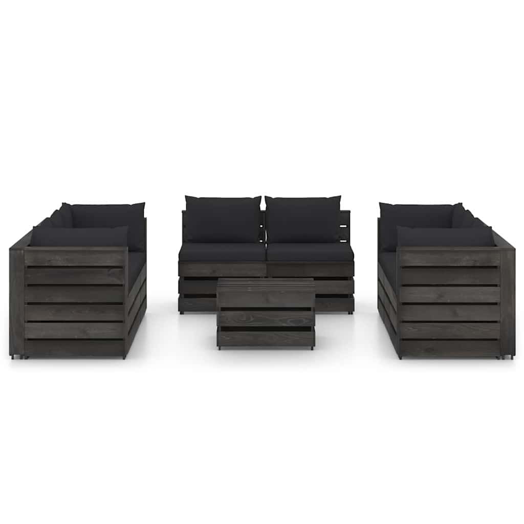 Set Salotto da Giardino con Cuscini 9pz Legno Impregnato Grigio vidaXL