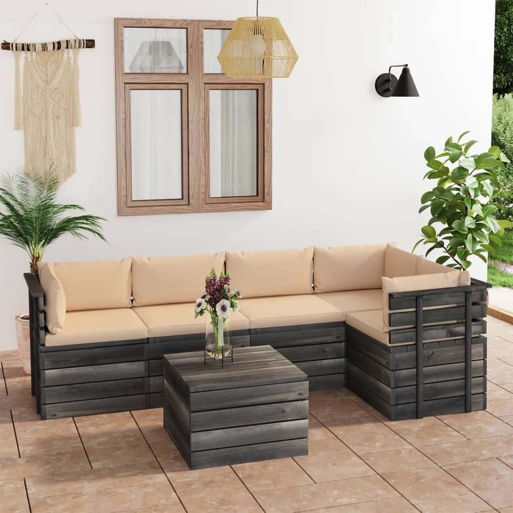 Set Divani da Giardino su Pallet 6 pz con Cuscini Massello Pino vidaXL