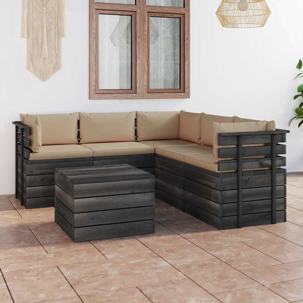 Set Divani da Giardino su Pallet 6 pz con Cuscini Massello Pino vidaXL