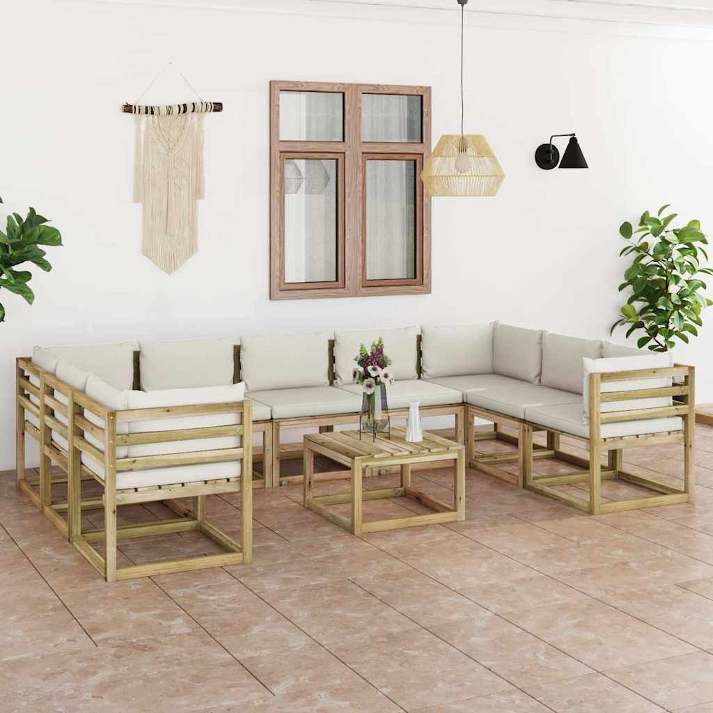 Set Salotto Giardino con Cuscini 10 pz in Pino Impregnato vidaXL