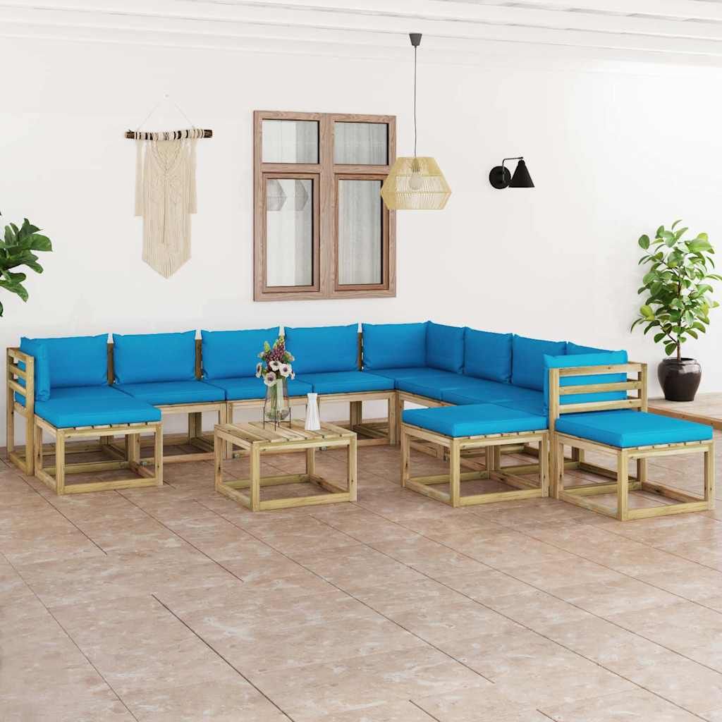 Set Divani da Giardino 12 pz e Cuscini Legno di Pino Impregnato vidaXL