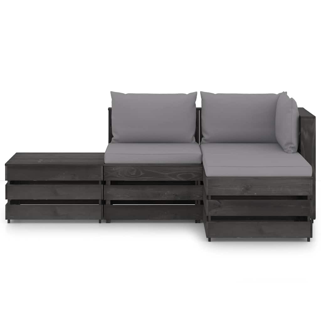 Set Salotto da Giardino 4pz con Cuscini Legno Impregnato Grigio vidaXL