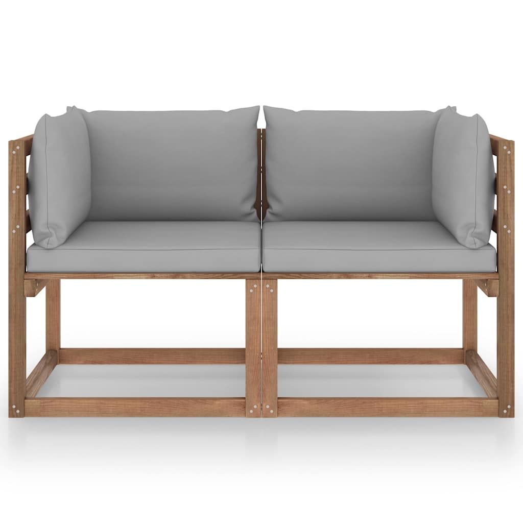 Divano da Giardino Pallet 2 Posti con Cuscini Grigi Legno Pino vidaXL