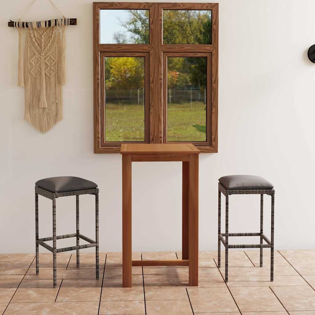 Set Bar da Giardino 3 pz con Cuscini Grigio vidaXL