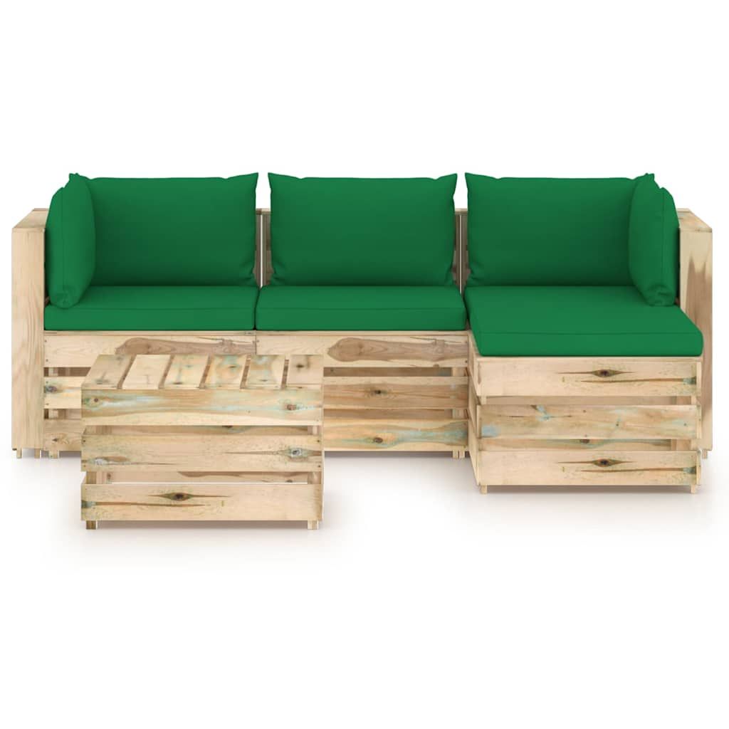 Set Salotto da Giardino con Cuscini 5 pz Legno Impregnato Verde vidaXL