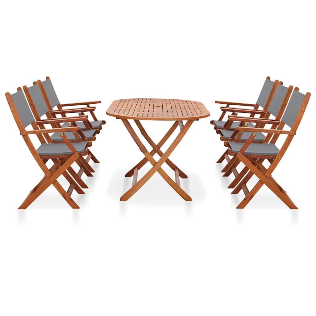 Set Pranzo da Giardino 7 pz Grigio Legno Eucalipto e Textilene vidaXL
