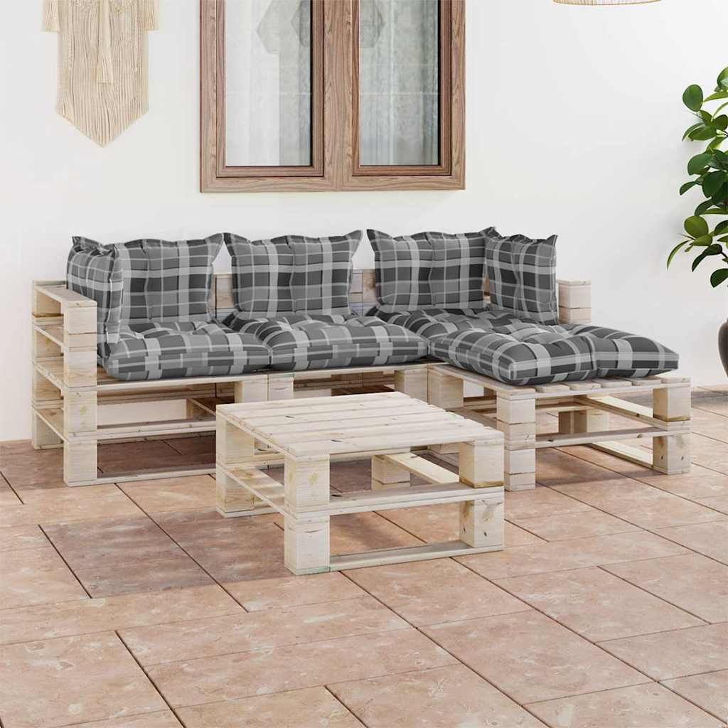 Set Salotto Giardino su Pallet Cuscini 5 pz in Legno di Pino vidaXL