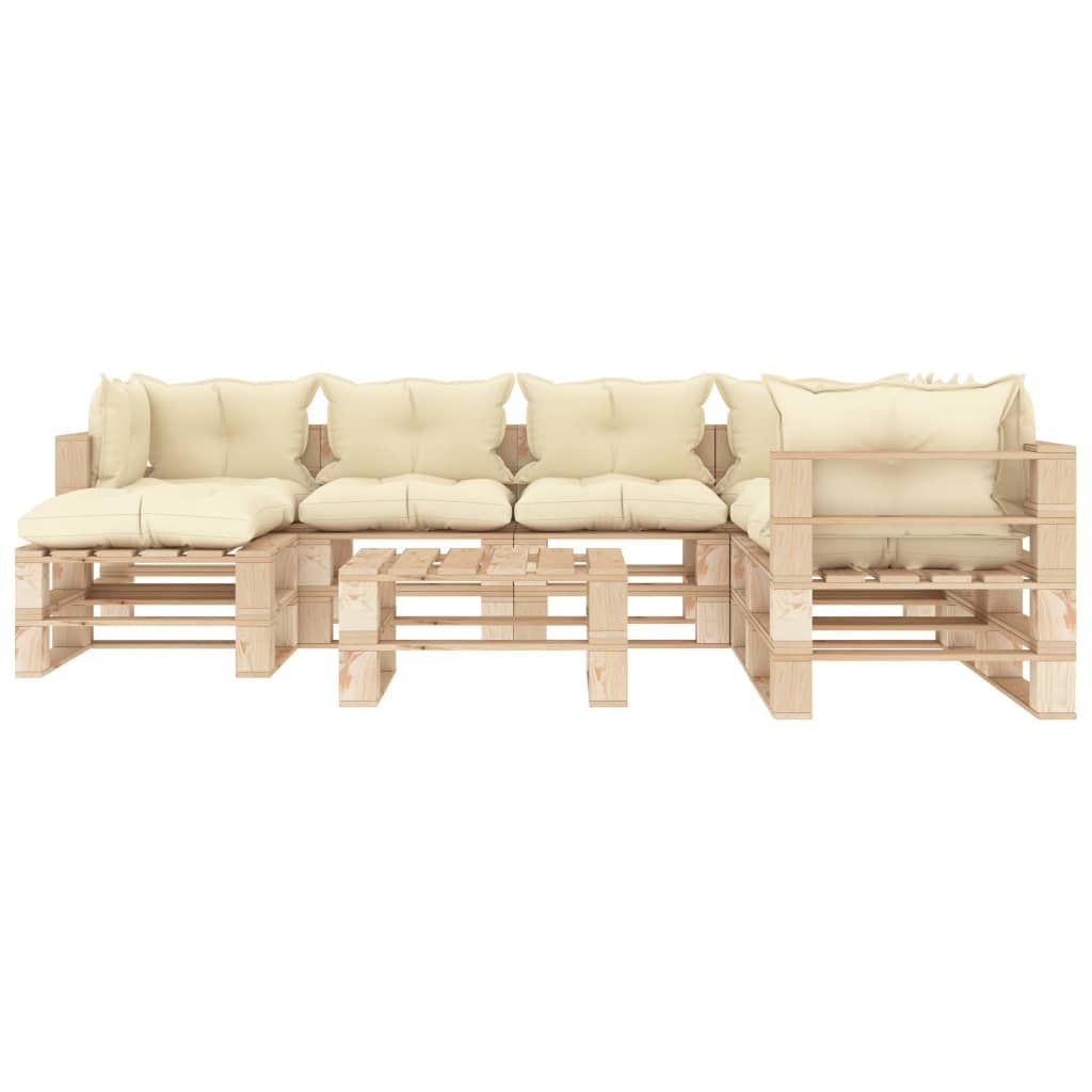 Set Divani da Giardino su Pallet 8 pz Cuscini Crema in Legno vidaXL