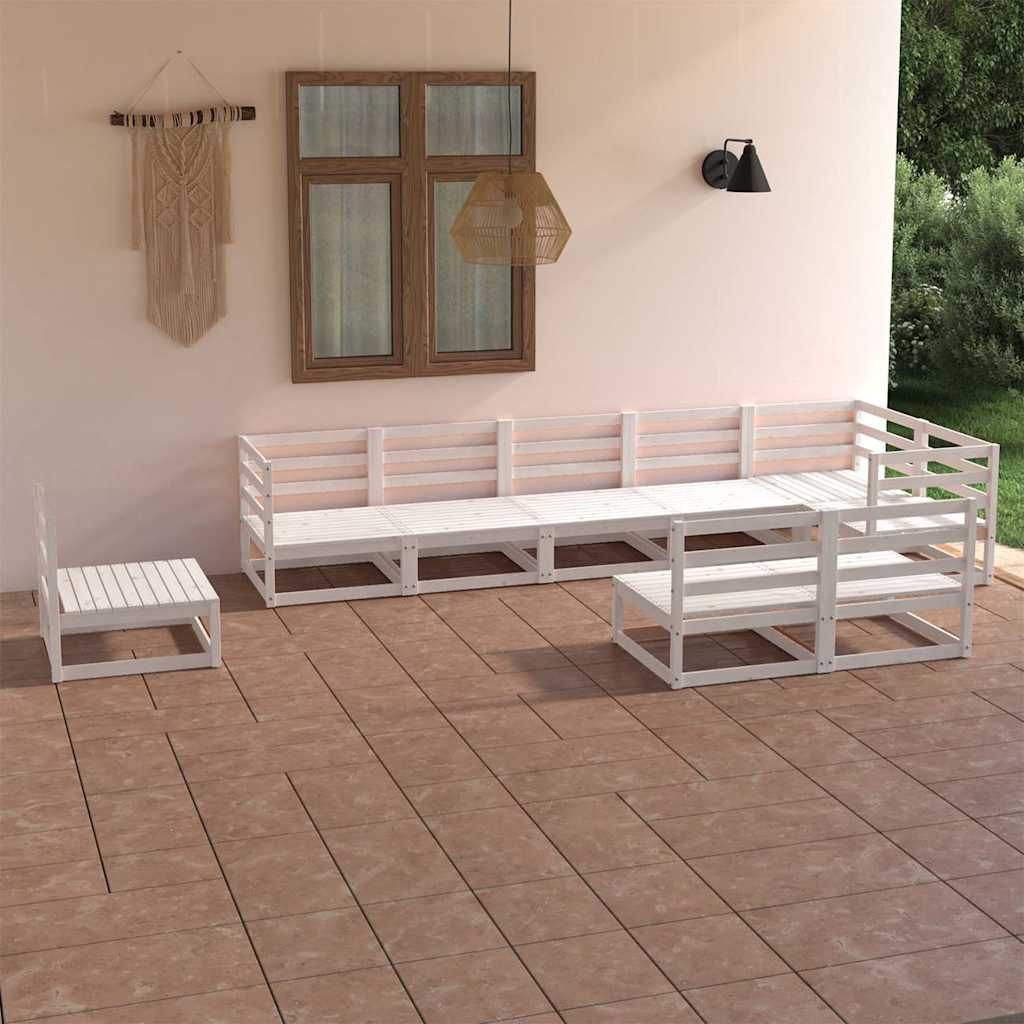 Set Divani da Giardino 9 pz Bianco in Legno Massello di Pino vidaXL