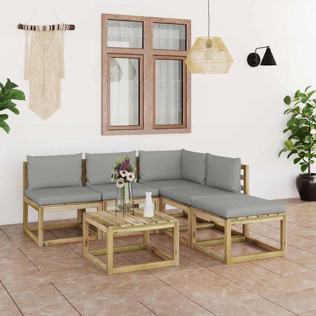 Set Salotto da Giardino 6 pz con Cuscini Grigi vidaXL