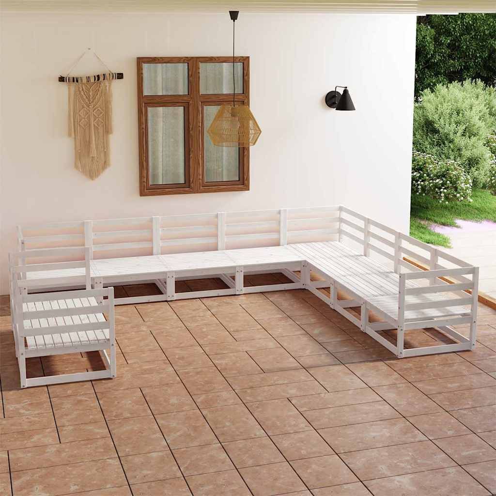 Set Divani da Giardino 10 pz Bianco in Legno Massello di Pino vidaXL