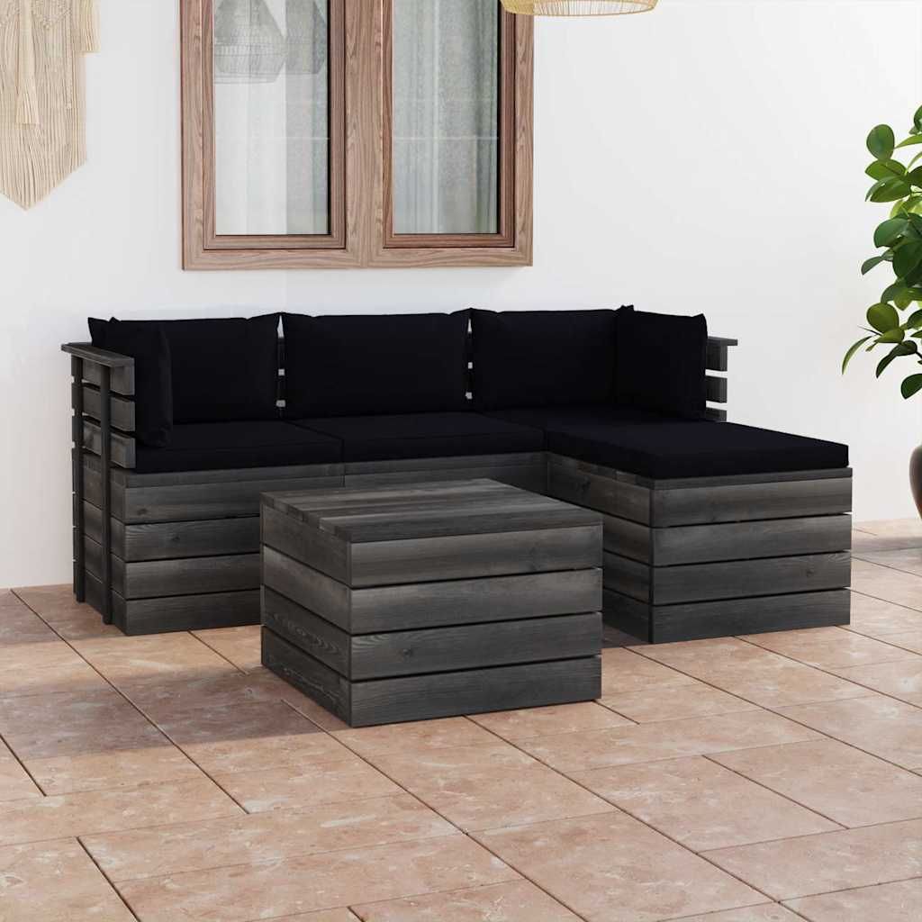 Set Divani da Giardino su Pallet 5 pz con Cuscini Massello Pino vidaXL