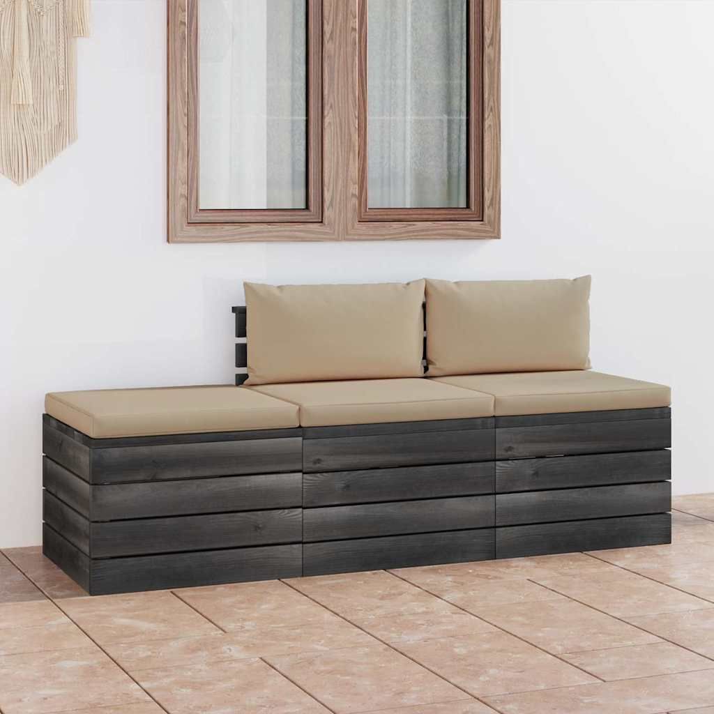 Set Divani da Giardino su Pallet 3 pz con Cuscini Massello Pino vidaXL