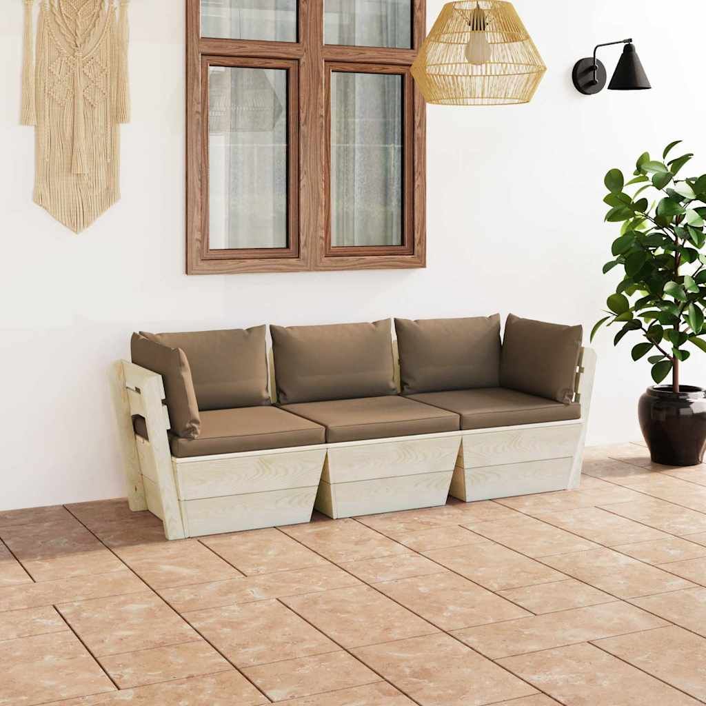 Divano da Giardino a 3 Posti su Pallet con Cuscini Legno Abete vidaXL