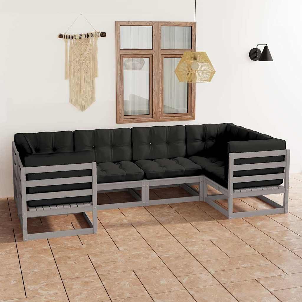 Set Divani da Giardino 6 pz con Cuscini Legno Massello di Pino vidaXL