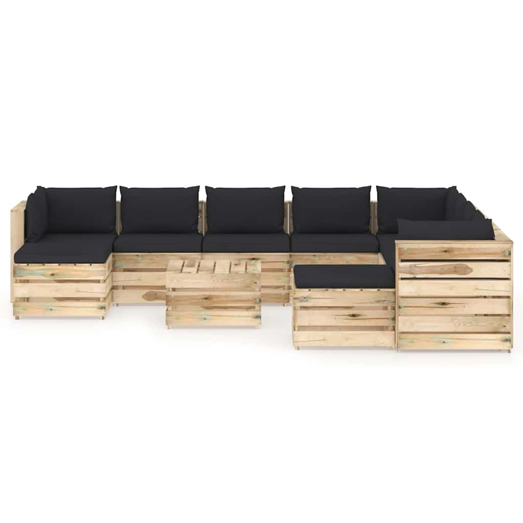 Set Salotto da Giardino con Cuscini 11pz Legno Impregnato Verde vidaXL