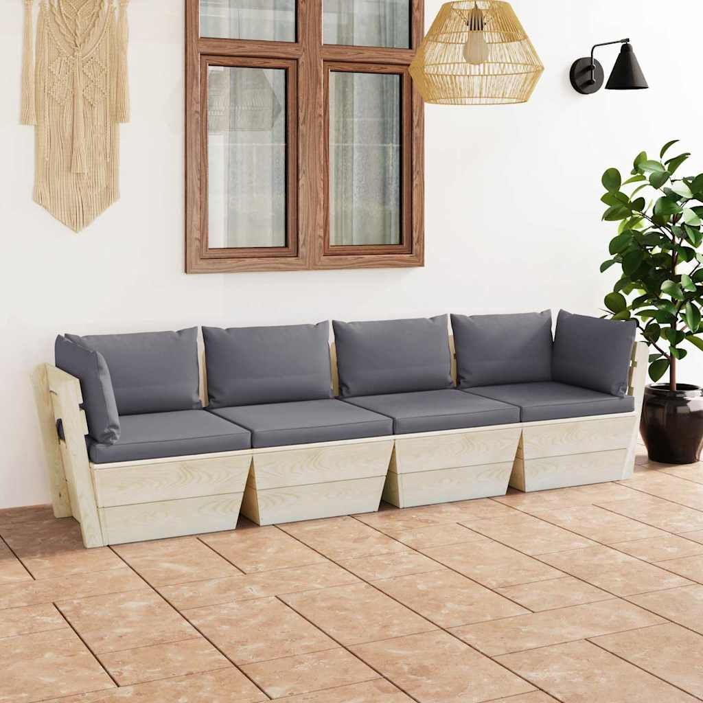 Divano da Giardino a 4 Posti su Pallet con Cuscini Legno Abete vidaXL