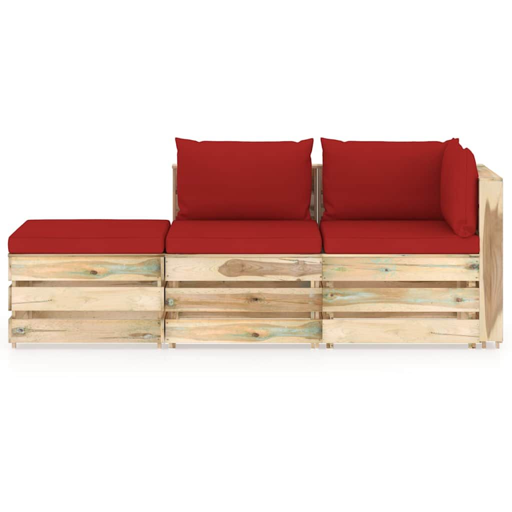 Set Salotto da Giardino con Cuscini 3 pz Legno Impregnato Verde vidaXL