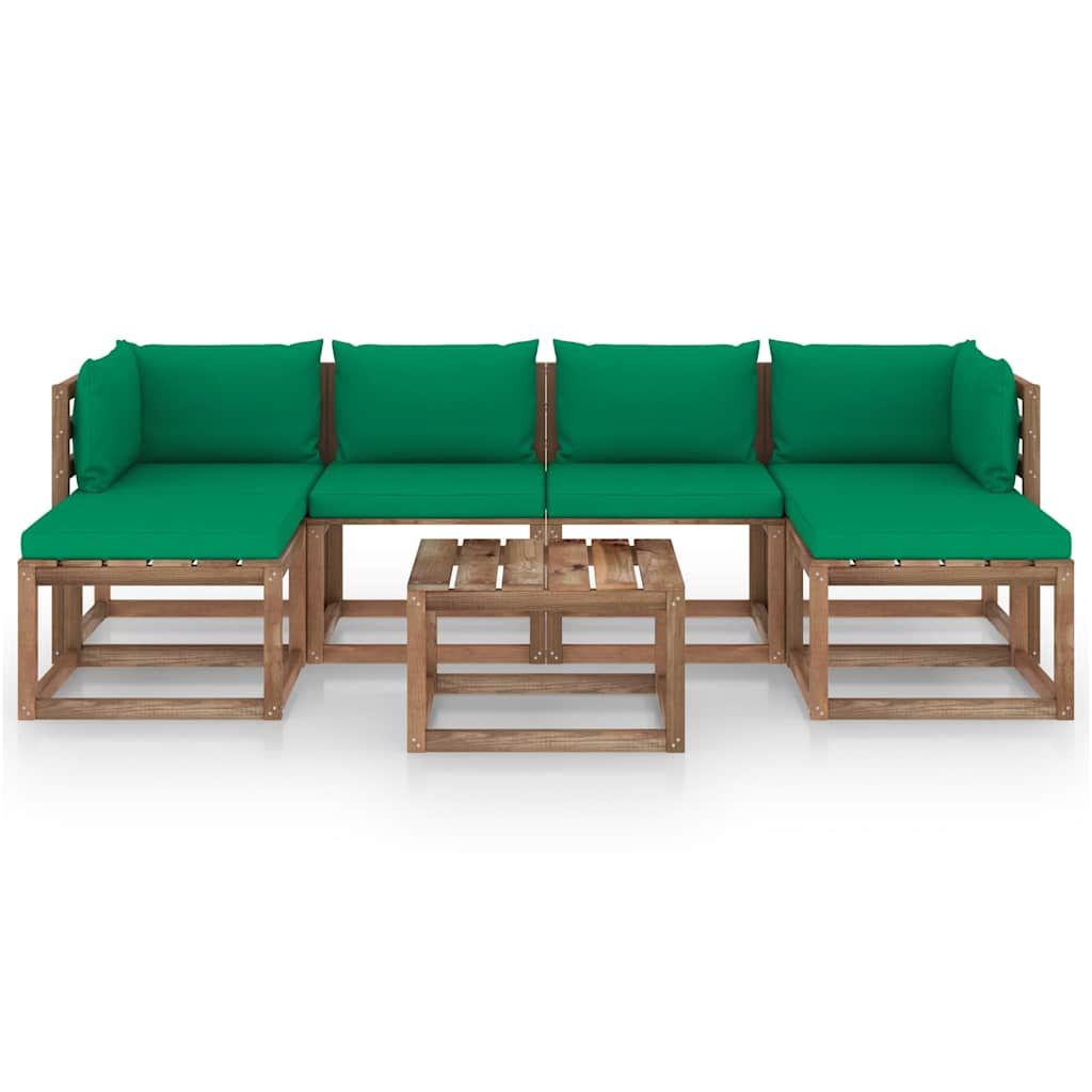 Set Salotto Giardino Pallet con Cuscini 7 pz in Pino Impregnato vidaXL