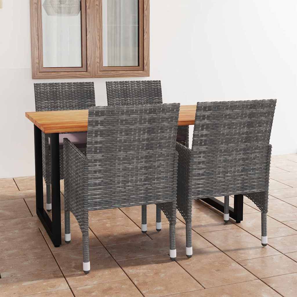 Set da Pranzo per Giardino 5 pz con Cuscini Polyrattan Grigio vidaXL