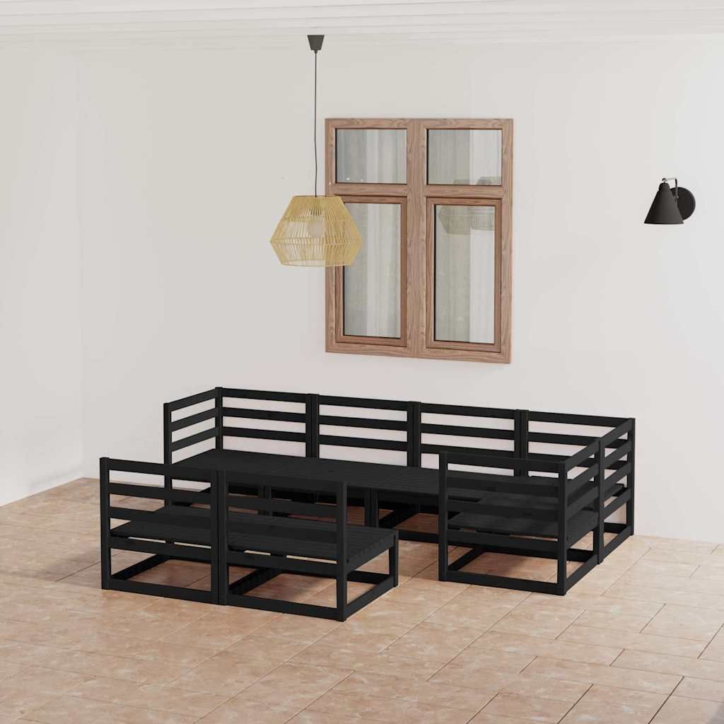 Set Divani da Giardino 7 pz Nero in Legno Massello di Pino vidaXL