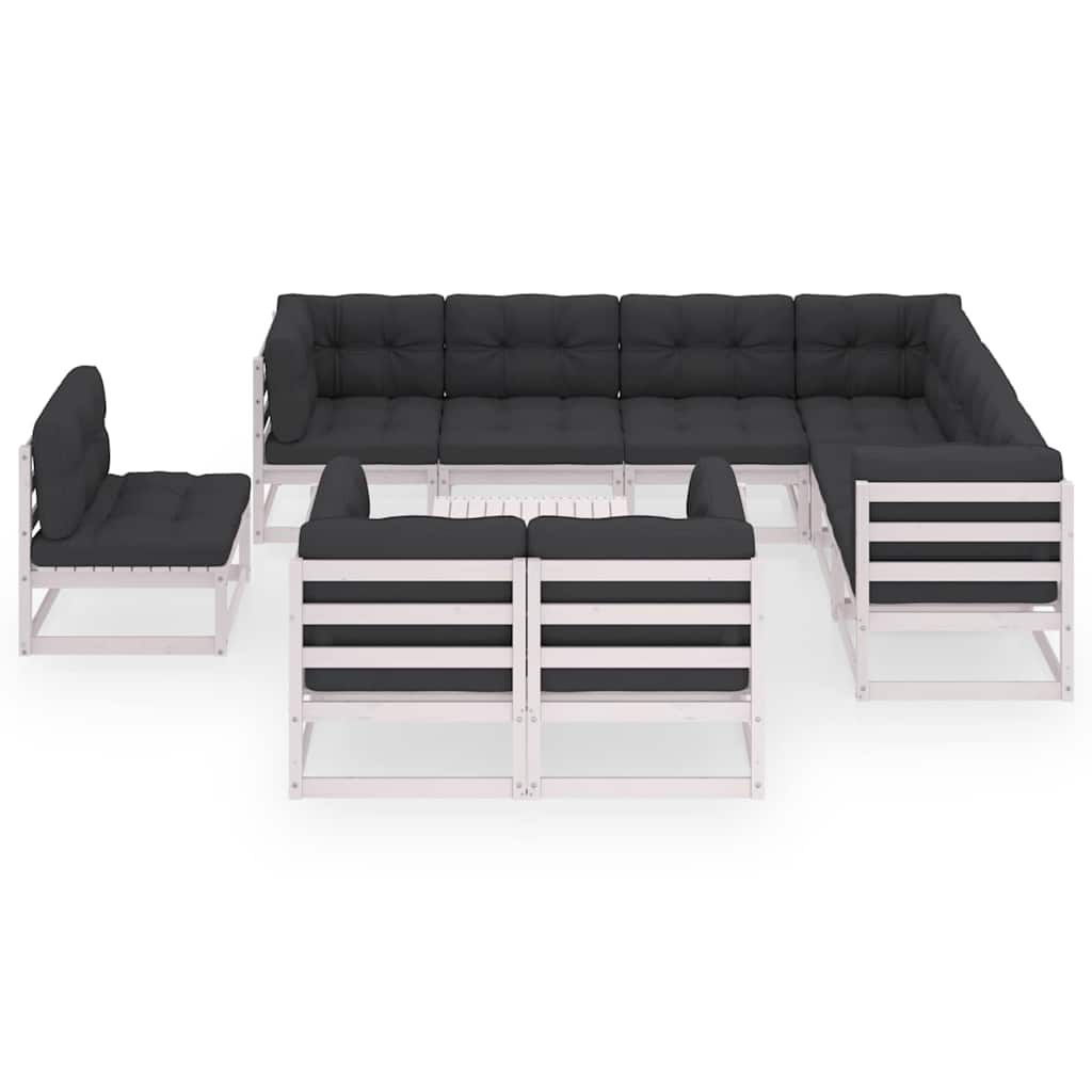 Set Divani da Giardino 10 pz Cuscini Bianchi Massello di Pino vidaXL