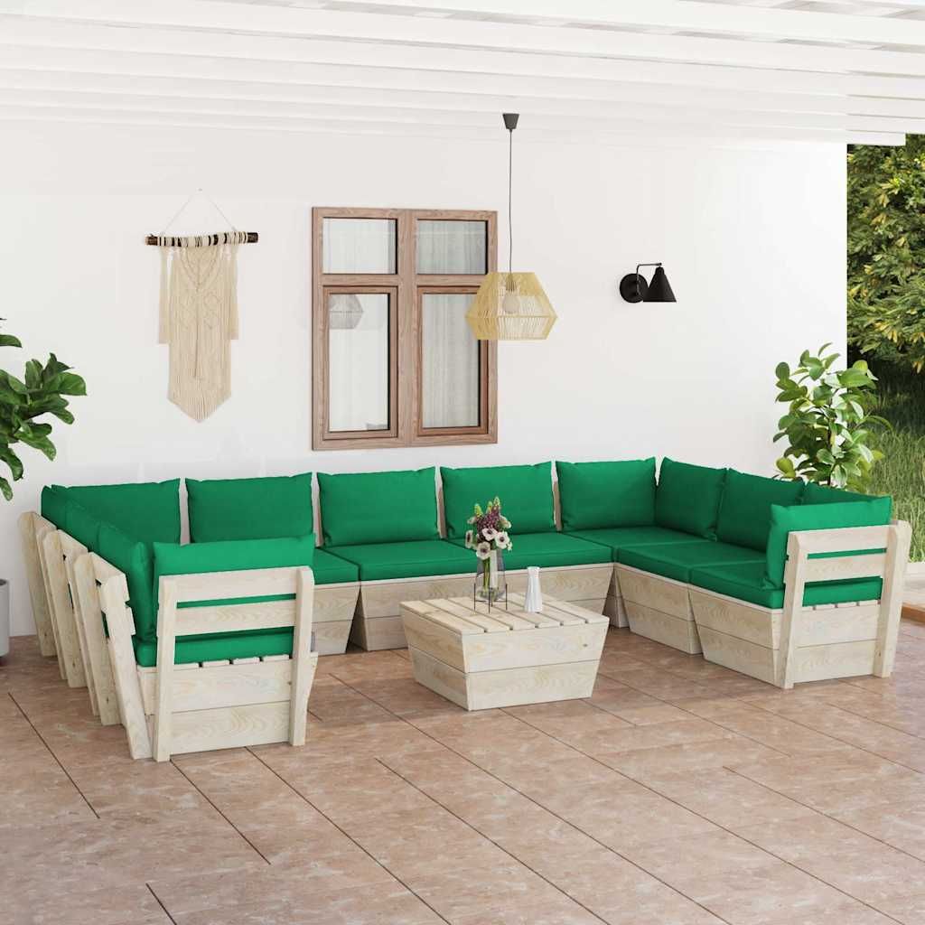 Set Divani da Giardino su Pallet 10 pz con Cuscini Legno Abete vidaXL