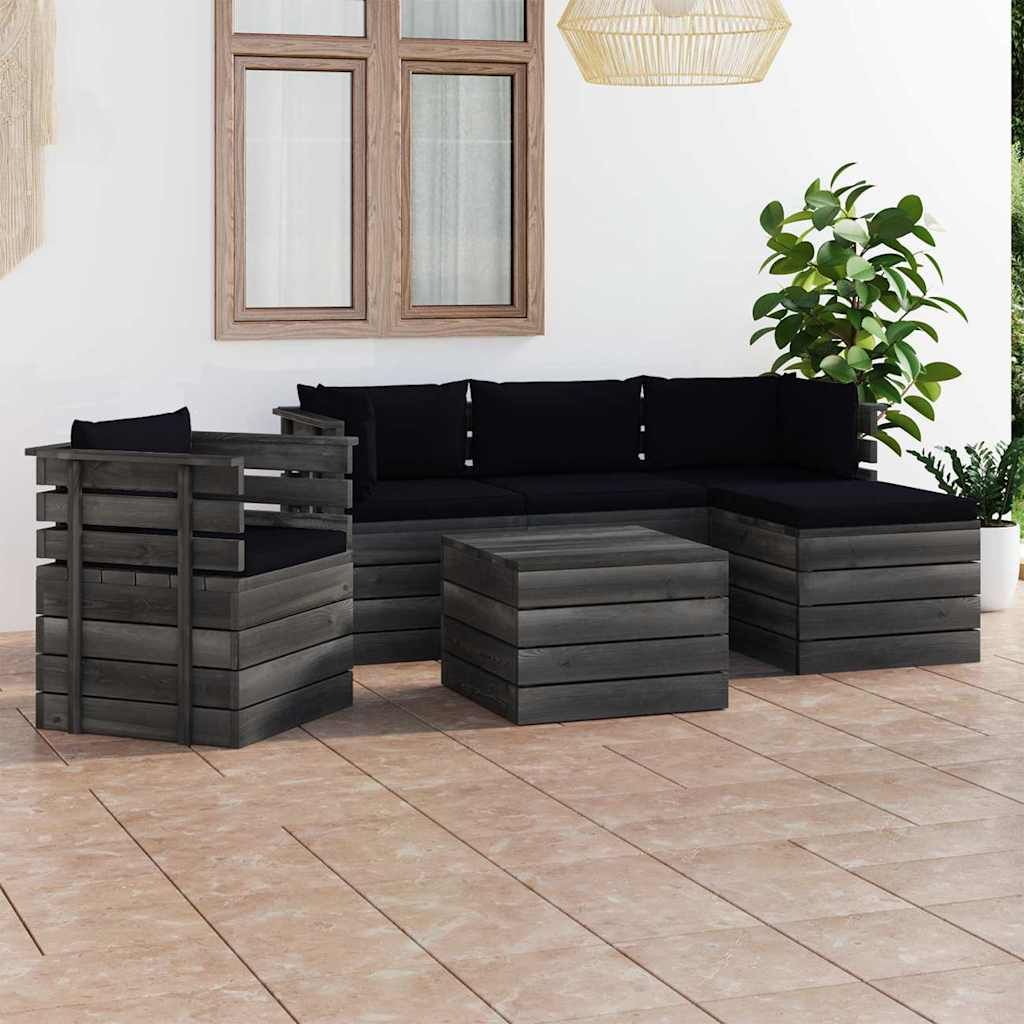 Set Divani da Giardino su Pallet 6 pz con Cuscini Massello Pino vidaXL