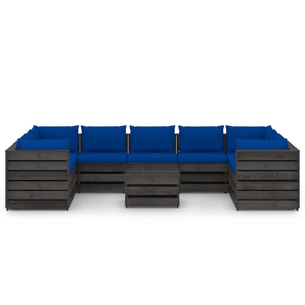 Set Salotto Giardino con Cuscini 10 pz Legno Impregnato Grigio vidaXL