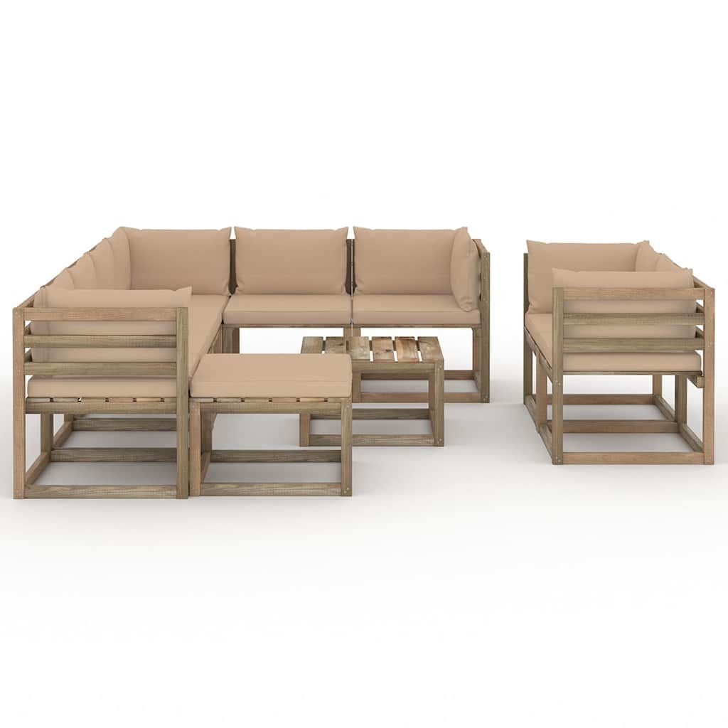 Set Divani da Giardino 10 pz con Cuscini Beige vidaXL