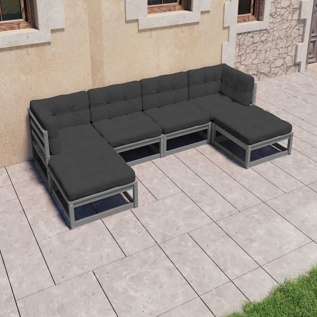 Set Divani da Giardino 6 pz Grigio Cuscini Massello di Pino vidaXL