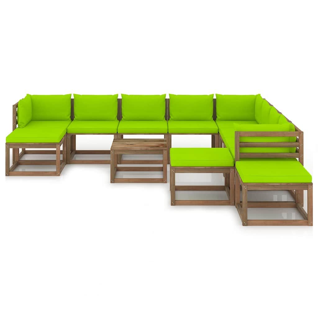 Set Divani da Giardino 12 pz con Cuscini Verde Brillante vidaXL