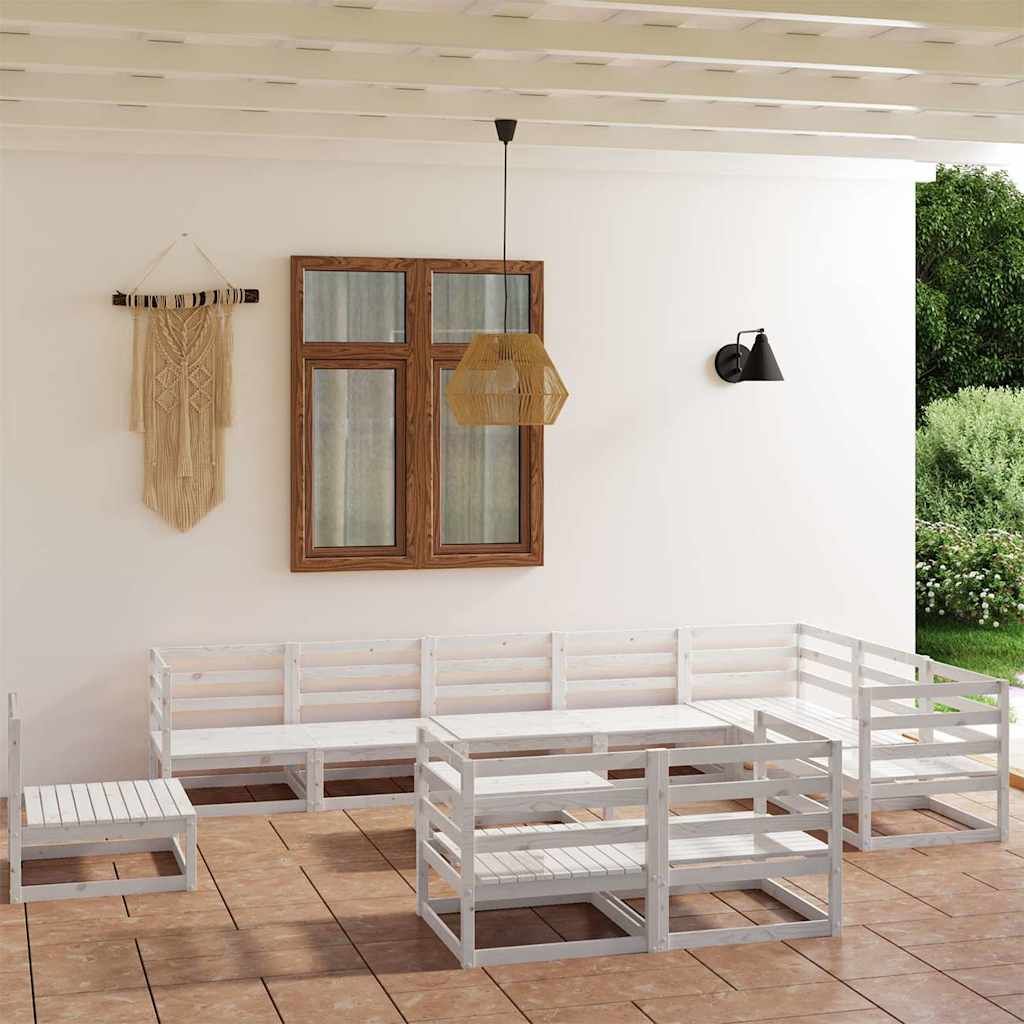 Set Divani da Giardino 11 pz Bianchi in Legno Massello di Pino vidaXL