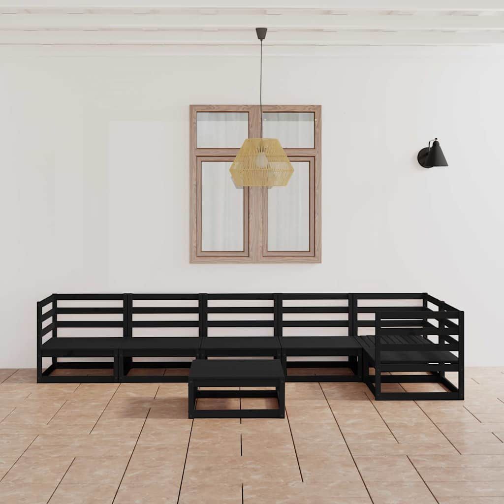 Set Divani da Giardino 7 pz Nero in Legno Massello di Pino vidaXL