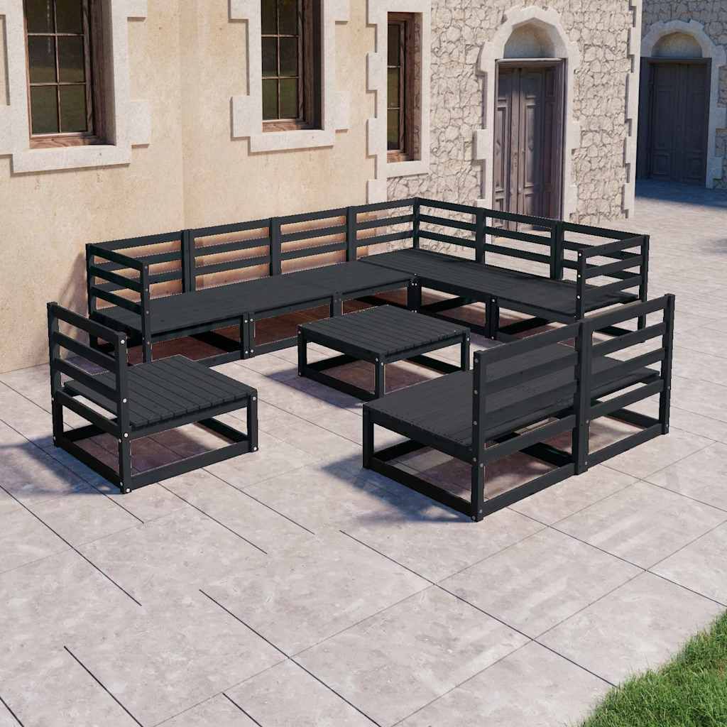 Set Divani da Giardino 10 pz Nero in Legno Massello di Pino vidaXL