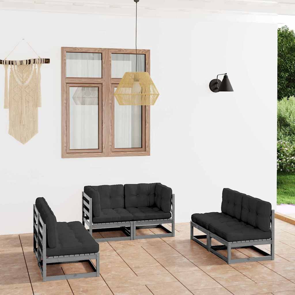 Set Divani da Giardino 6 pz con Cuscini Legno Massello Pino vidaXL