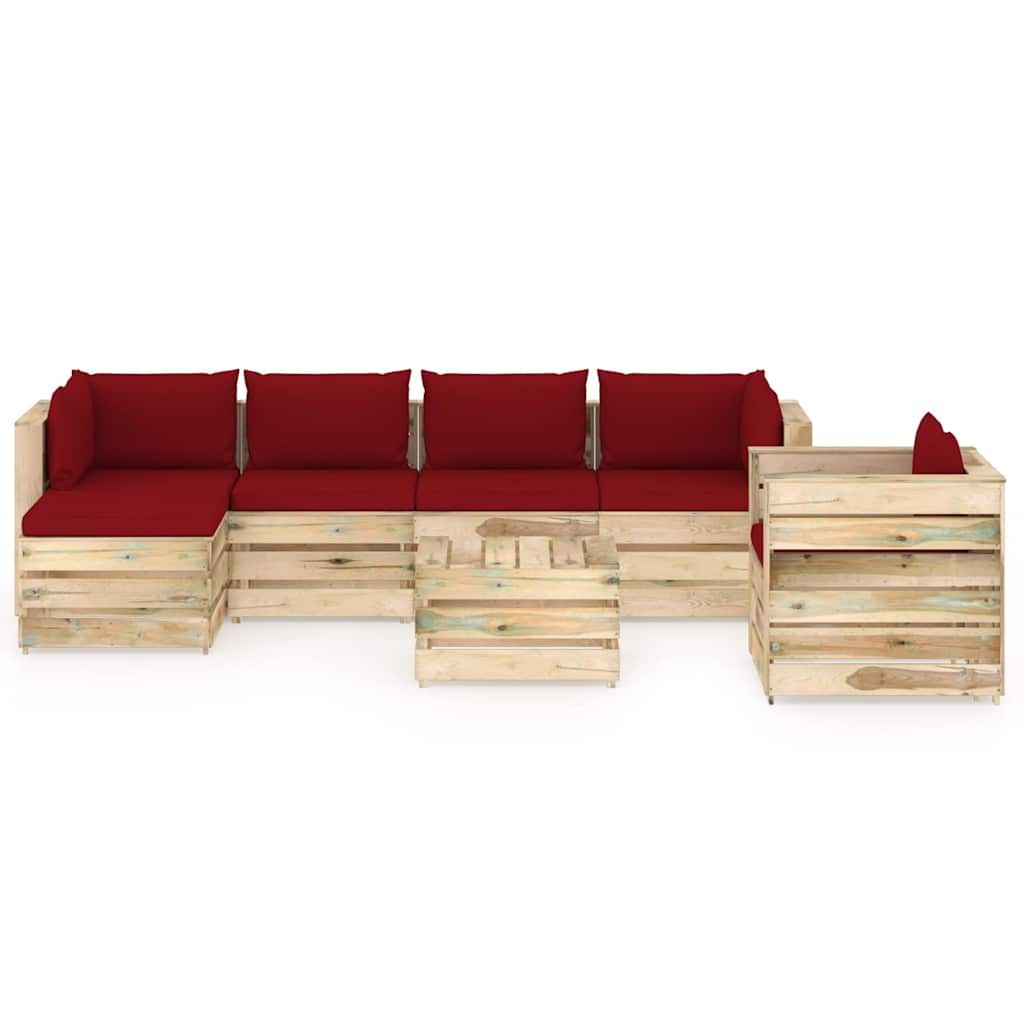 Set Salotto da Giardino con Cuscini 7 pz Legno Impregnato Verde vidaXL