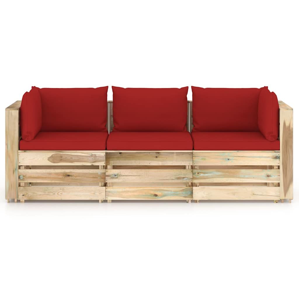 Divano da Giardino 3 Posti con Cuscini Legno Impregnato Verde vidaXL