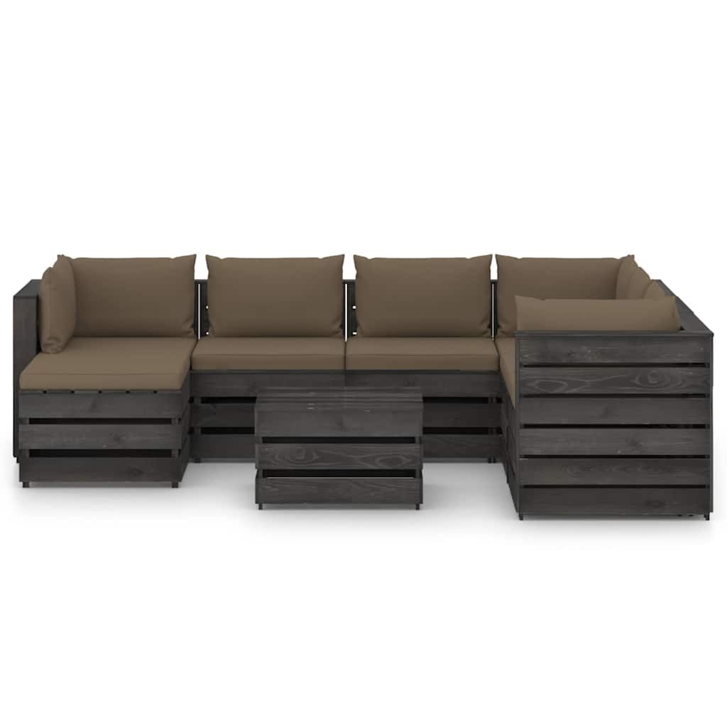 Set Divani da Giardino con Cuscini 8 pz Legno Impregnato Grigio vidaXL