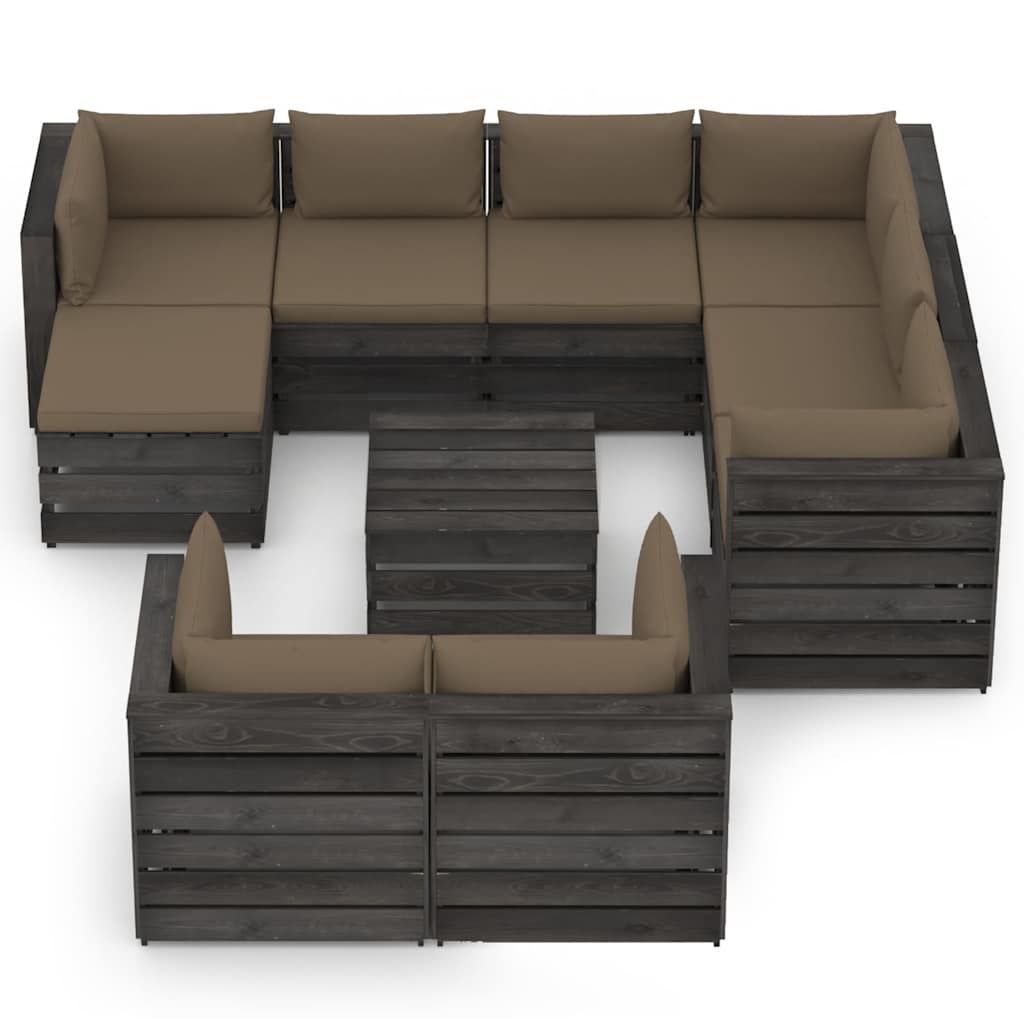Set Divani da Giardino con Cuscini 10pz Legno Impregnato Grigio vidaXL